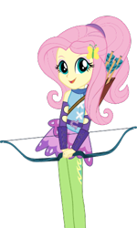 Size: 300x500 | Tagged: safe, fluttershy, equestria girls, friendship games, archery, cute, looking at you, official, simple background, solo, transparent background