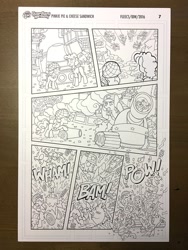 Size: 750x1000 | Tagged: safe, artist:tonyfleecs, idw, cheese sandwich, pinkie pie, changeling, earth pony, pony, spoiler:guardians of harmony, guardians of harmony, monochrome, rubber chicken