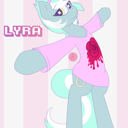 Size: 2000x2000 | Tagged: safe, artist:prismdream, lyra heartstrings, pony, unicorn, abstract background, bipedal, clothes, ear piercing, fashion, hairband, pastel goth, piercing, shirt, soft grunge, solo, wingding eyes