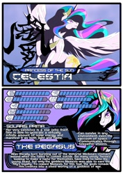 Size: 696x984 | Tagged: safe, artist:terry, princess celestia, alicorn, pony, fan fiction fuel, reference sheet, the literal bottom of the productivity barrel, trading card