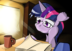 Size: 3000x2111 | Tagged: safe, artist:ando, derpibooru import, twilight sparkle, book, glasses, house, reading, room, sunlight