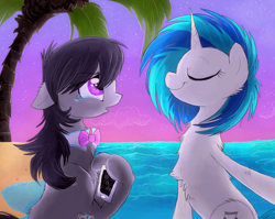 Size: 900x715 | Tagged: safe, artist:namiwami, dj pon-3, octavia melody, vinyl scratch, earth pony, pony, chest fluff, crying, iphone, water