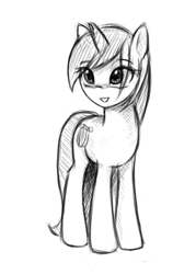 Size: 348x486 | Tagged: safe, artist:fajeh, lyra heartstrings, pony, unicorn, grayscale, monochrome, simple background, smiling, solo, white background