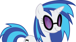 Size: 1500x827 | Tagged: safe, artist:kamartenn, dj pon-3, vinyl scratch, pony, unicorn, female, glasses, horn, mare, nose wrinkle, simple background, smiling, solo, sunglasses, transparent background, vector