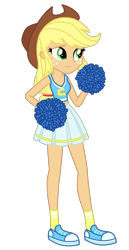 Size: 1800x3500 | Tagged: safe, artist:mixiepie, applejack, equestria girls, canterlot high, cheerleader, clothes, cowboy hat, hat, midriff, paint tool sai, pleated skirt, pom pom, school spirit, shoes, simple background, skirt, sneakers, socks, solo, stetson, transparent background, vector, wondercolts