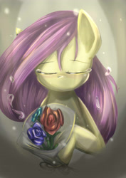 Size: 3507x4960 | Tagged: safe, artist:mikedom, fluttershy, pegasus, pony, absurd resolution, bouquet, crying, eyes closed, solo