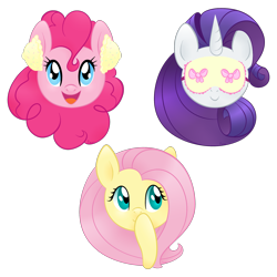 Size: 2000x2000 | Tagged: safe, artist:orcakisses, fluttershy, pinkie pie, rarity, earth pony, pegasus, pony, unicorn, covering mouth, ear plugs, hear no evil, see no evil, simple background, sleep mask, speak no evil, three wise monkeys, transparent background