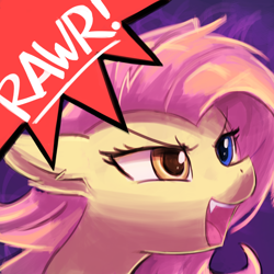 Size: 1000x1000 | Tagged: safe, artist:lumineko, fluttershy, oc, oc:flutterbat melody, bat pony, pony, bust, female, flutterbat, heterochromia, portrait, race swap, rawr, rawrvatar, solo