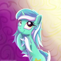 Size: 800x800 | Tagged: safe, artist:cheshiresdesires, lyra heartstrings, pony, unicorn, abstract background, alternate hairstyle, bipedal, cute, heart eyes, messy mane, smiling, solo, wingding eyes