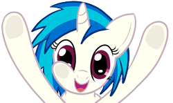 Size: 1211x722 | Tagged: safe, artist:all-of-thehomo, dj pon-3, vinyl scratch, pony, unicorn, female, fourth wall, fourth wall pose, hooves, horn, mare, open mouth, screen, simple background, smiling, solo, transparent background, vector