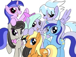 Size: 1024x768 | Tagged: safe, artist:bludraconoid, apple cobbler, cloudchaser, flitter, minuette, octavia melody, sea swirl, seafoam, earth pony, pony, apple family member