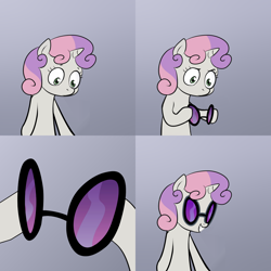 Size: 2000x2000 | Tagged: safe, dj pon-3, sweetie belle, vinyl scratch, pony, unicorn, exploitable meme, glasses, meme, sunglasses, sweetie's note meme