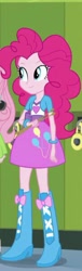 Size: 182x597 | Tagged: safe, screencap, fluttershy, pinkie pie, equestria girls, rainbow rocks, balloon, boots, bracelet, clothes, drumsticks, high heel boots, jewelry, lockers, skirt, smiling