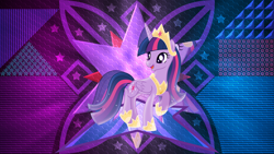 Size: 3840x2160 | Tagged: safe, artist:laszlvfx, artist:limedazzle, derpibooru import, edit, princess twilight 2.0, twilight sparkle, twilight sparkle (alicorn), alicorn, pony, the last problem, alternate design, crown, female, folded wings, hoof shoes, jewelry, mare, open mouth, regalia, solo, wallpaper, wallpaper edit, wings