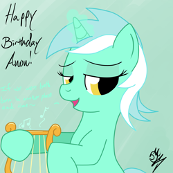 Size: 4608x4608 | Tagged: artist needed, safe, lyra heartstrings, pony, unicorn, absurd resolution, implied anon, lyre, music notes, singing, solo