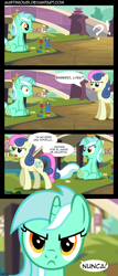 Size: 2000x4672 | Tagged: safe, artist:austiniousi, bon bon, lyra heartstrings, sweetie drops, comic, spanish, translation