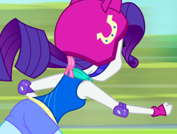 Size: 1430x1080 | Tagged: safe, screencap, rarity, equestria girls, friendship games, ass, butt, clothes, elbow pads, female, fingerless gloves, gloves, helmet, ponytail, rearity, solo