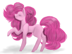 Size: 1194x900 | Tagged: safe, artist:cunamymikuro, pinkie pie, earth pony, pony, eyes closed, raised hoof, simple background, smiling, solo, white background