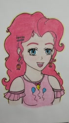 Size: 1024x1820 | Tagged: safe, artist:metalamethyst, pinkie pie, human, clothes, humanized, shirt, solo, traditional art