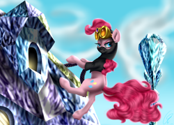 Size: 5040x3600 | Tagged: safe, artist:crazyaniknowit, pinkie pie, earth pony, pony, the crystal empire, absurd resolution, pinkie spy, rappelling, scene interpretation, solo