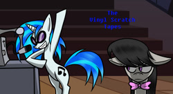 Size: 1210x660 | Tagged: safe, artist:shadowring123, dj pon-3, octavia melody, vinyl scratch, earth pony, pony, octavia is not amused, the vinyl scratch tapes, unamused