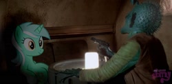 Size: 1663x813 | Tagged: safe, artist:mylittlesentry, lyra heartstrings, crossover, greedo, han shot first, rodian, sitting lyra, star wars