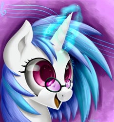 Size: 3320x3552 | Tagged: safe, artist:carligercarl, dj pon-3, vinyl scratch, pony, unicorn, glasses, happy, magic, solo, speedpaint