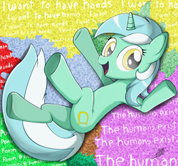 Size: 1640x1528 | Tagged: safe, artist:the-butch-x, lyra heartstrings, pony, unicorn, cute, fetish, hand, hand fetish, happy, humie, lyrabetes, solo, that pony sure does love hands