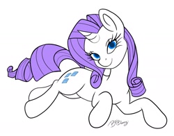 Size: 2054x1610 | Tagged: safe, artist:btbunny, rarity, pony, unicorn, female, looking at you, lying down, mare, no catchlights, simple background, solo, white background