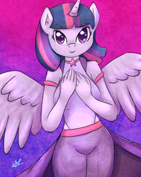 Size: 1024x1280 | Tagged: safe, artist:wolfy-pony, derpibooru import, twilight sparkle, twilight sparkle (alicorn), alicorn, anthro, heart eyes, solo, wingding eyes