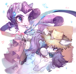 Size: 1570x1527 | Tagged: safe, artist:泡椒猫爪_, rarity, pony, unicorn, simple ways, alternate costumes, clothes, dress, duality, female, hat, mare, rarihick, solo, straw hat