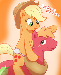 Size: 1024x1262 | Tagged: safe, artist:amago-vaccine, applejack, big macintosh, earth pony, pony, male, ponies riding ponies, stallion