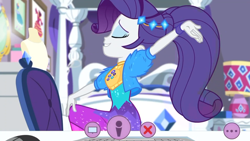 Size: 1280x720 | Tagged: safe, screencap, rarity, equestria girls, festival looks, dancing, eyes closed, grin, rarity's bedroom, smiling, solo