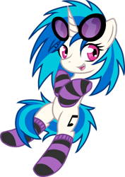 Size: 752x1063 | Tagged: dead source, safe, artist:he4rtofcourage, dj pon-3, vinyl scratch, pony, unicorn, clothes, socks, solo, striped socks