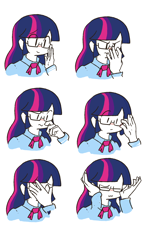 Size: 1200x1900 | Tagged: safe, artist:gmrqor, derpibooru import, twilight sparkle, human, annoyed, blushing, equestria girls outfit, glasses, humanized, solo, uncomfortable