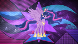 Size: 3840x2160 | Tagged: safe, artist:laszlvfx, artist:orin331, derpibooru import, edit, princess twilight 2.0, twilight sparkle, twilight sparkle (alicorn), alicorn, pony, the last problem, abstract background, crown, female, hoof shoes, jewelry, mare, peytral, regalia, solo, ultimate twilight, wallpaper, wallpaper edit