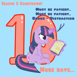 Size: 2000x2000 | Tagged: safe, artist:tuliothepillbug, derpibooru import, twilight sparkle, book, countdown, magic, solo