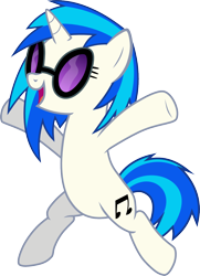 Size: 1072x1480 | Tagged: safe, artist:chipmagnum, dj pon-3, vinyl scratch, pony, unicorn, bipedal, cutie mark, female, glasses, happy, hooves, horn, mare, open mouth, simple background, smiling, solo, sunglasses, transparent background, vector