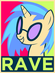 Size: 755x1000 | Tagged: dead source, safe, artist:equestria-election, dj pon-3, vinyl scratch, pony, unicorn, hope poster, propaganda, rave, solo