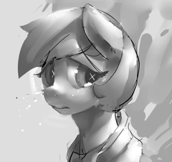 Size: 679x638 | Tagged: safe, artist:mewball, lyra heartstrings, anthro, crying, missing horn, monochrome, sad, solo