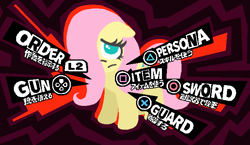 Size: 650x378 | Tagged: safe, artist:threetwotwo32232, fluttershy, pegasus, pony, female, meme, parody, persona, persona 5, solo