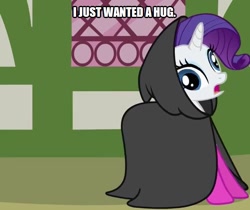 Size: 595x500 | Tagged: safe, edit, edited screencap, screencap, rarity, pony, unicorn, too many pinkie pies, caption, cropped, derp, image macro, solo, text