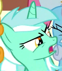 Size: 501x578 | Tagged: safe, lyra heartstrings, pony, unicorn, female, green coat, horn, mare, reaction image, two toned mane