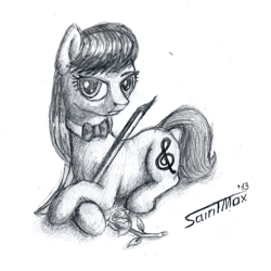 Size: 1500x1500 | Tagged: safe, artist:sa1ntmax, octavia melody, earth pony, pony, flower, monochrome, solo, traditional art