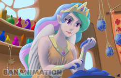 Size: 4522x2926 | Tagged: safe, artist:bananimationofficial, princess celestia, human, clothes, crown, dress, elf ears, female, humanized, jewelry, regalia, solo, winged humanization, wings