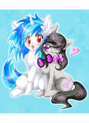 Size: 800x1107 | Tagged: safe, artist:lulu-fly, dj pon-3, octavia melody, vinyl scratch, earth pony, pony, blushing, cute, fluffy, heart