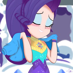 Size: 4100x4100 | Tagged: safe, alternate version, artist:kafiyan, rarity, better together, equestria girls, festival looks, arm behind back, blushing, eyes closed, eyeshadow, female, human coloration, lip bite, makeup, music festival outfit, sleeveless, smiling, solo