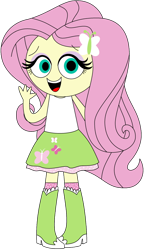 Size: 1024x1774 | Tagged: safe, artist:ra1nb0wk1tty, fluttershy, equestria girls, boots, clothes, cute, female, high heel boots, looking at you, open mouth, simple background, skirt, socks, solo, tanktop, transparent background, waving