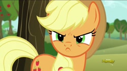 Size: 1920x1080 | Tagged: safe, screencap, applejack, earth pony, pony, no second prances, angry, sweet apple acres