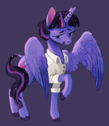 Size: 1000x1162 | Tagged: safe, artist:sterfler, derpibooru import, twilight sparkle, twilight sparkle (alicorn), alicorn, pony, clothes, female, mare, shirt, solo